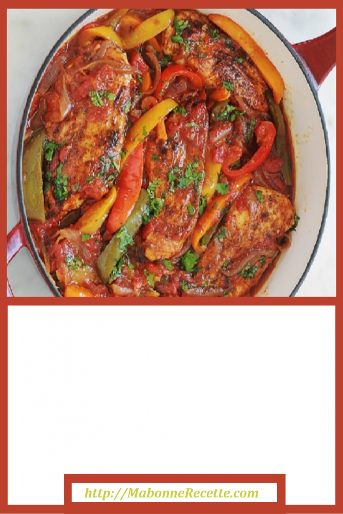 Poulet aux poivrons, tomates et oignons